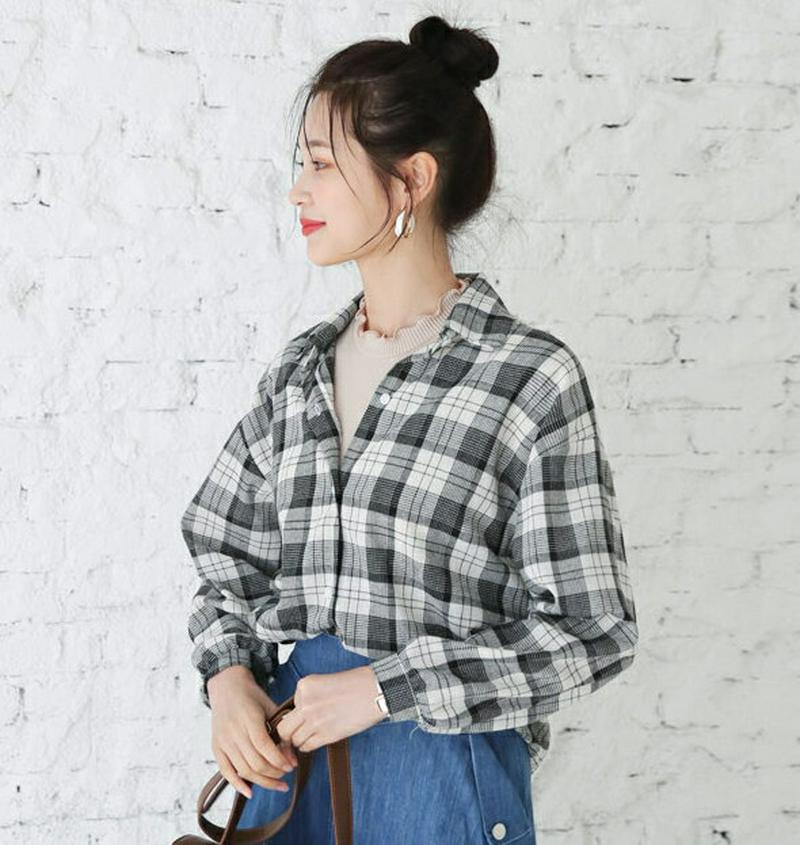 【新作10%OFF】チェックシャツ・全4色・t60596 レディース【bl】【韓国 ファッション トップス シャツ ロングスリー