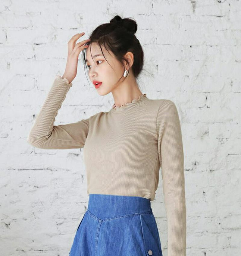 【新作10%OFF】ウェーブリブTシャツ・全4色・t60588 レディース【tops】【韓国 ファッション トップス Tシャツ 