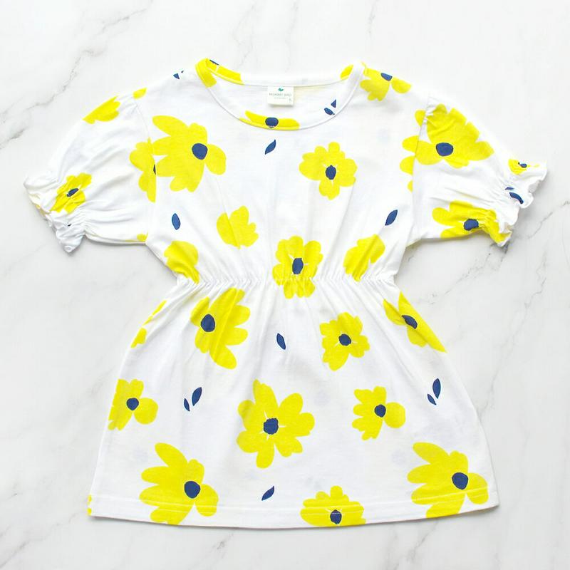 フラワー柄ワンピース(イエロー)・p005215 キッズ【3~8才】【ops】【ワンピース ミディ丈 ミディワンピース 半袖 ハーフスリーブ 花柄 フラワー 可愛い かわいい 黄色 春 夏 韓国 韓国子供服 子供 こども 子供服 こども服】【KIDS】