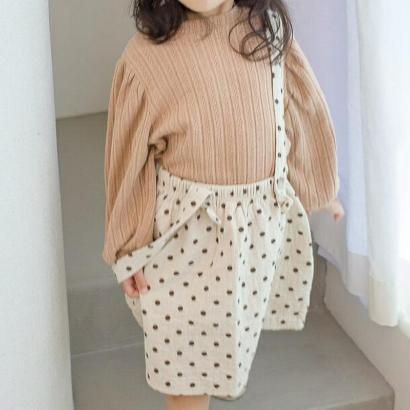 【新作10%OFF】ショルダーストラップドット柄スカート・u05112 キッズ【3~8才】【sk】【スカート ミディ丈 ミディス