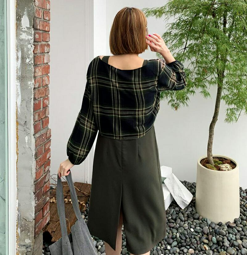 【新作10%OFF】チェックツイストブラウス&ノースリワンピースSET・全3色・t60634 レディース【ops】【韓国 ファッ