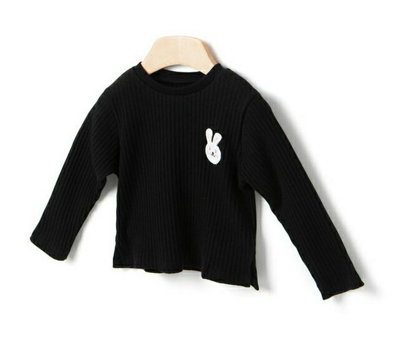 ラビットリブTシャツ・p005139 キッズ【3~8才】【tops】【トップス Tシャツ 長袖 ロングスリーブ ラウンドネック リブ ウサギ ラビット スリット シンプル カジュアル 女の子 韓国 韓国子供服 子供 こども 子供服 こども服】【KIDS】