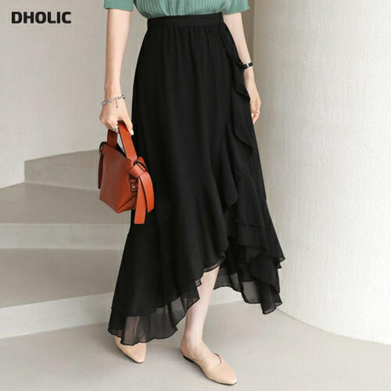 【新作10%OFF】シフォンアンバランススカート・全1色・t63793 レディース【sk】【韓国 ファッション スカート ロング