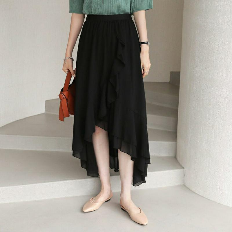 【新作10%OFF】シフォンアンバランススカート・全1色・t63793 レディース【sk】【韓国 ファッション スカート ロング