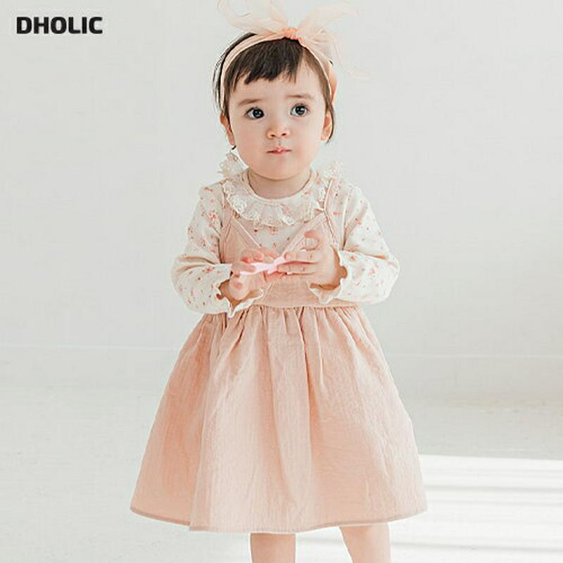 レースネックドッキングワンピース・p001194 キッズ【0~2才】【ops】【ワンピース レース レースネック ドッキングワンピース ロングワンピース 長袖 キャミソール かわいい 女の子 韓国 韓国子供服 子供 こども 子供服 こども服】【KIDS】