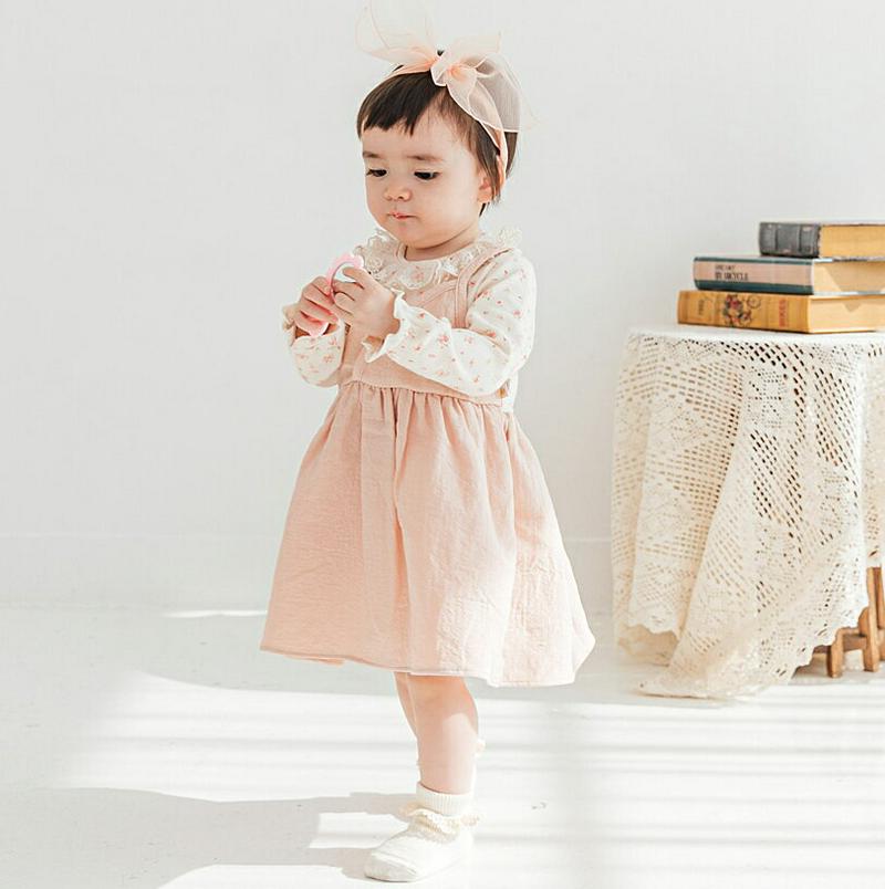 レースネックドッキングワンピース・p001194 キッズ【0~2才】【ops】【ワンピース レース レースネック ドッキングワンピース ロングワンピース 長袖 キャミソール かわいい 女の子 韓国 韓国子供服 子供 こども 子供服 こども服】【KIDS】