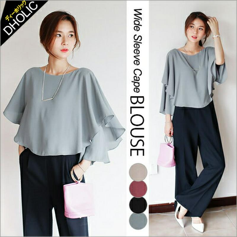 ≪人気商品再入荷≫ティアードラッフルブラウス・全4色・t45634 レディース【bl】【人気】【トップス ブラウス 半端丈 七分丈 七分袖　7分袖 7分丈 ラッフル ティアード 上品 揺れる 単色 シンプル オフィスカジュアル フォーマル 春 秋】【ハイホリHIHOLLI】