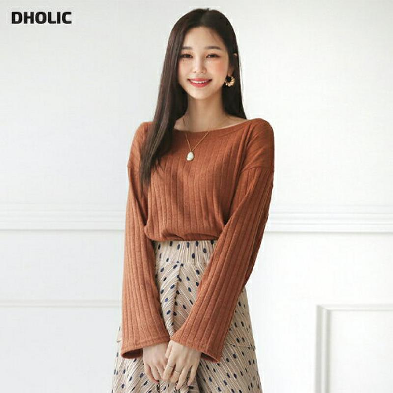 【全商品10%OFF】ボートネックリブTシャツ・全5色・t56754 レディース【tops】【韓国 ファッション トップス Tシ