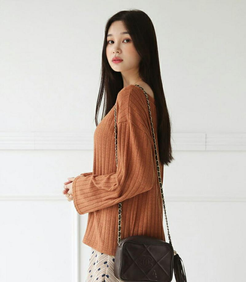 【全商品10%OFF】ボートネックリブTシャツ・全5色・t56754 レディース【tops】【韓国 ファッション トップス Tシ