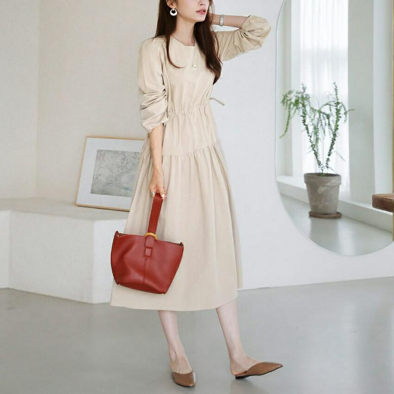 【全商品10%OFF】ドロストギャザーワンピース・全3色・t63745 レディース【ops】【韓国 ファッション ワンピース ロ