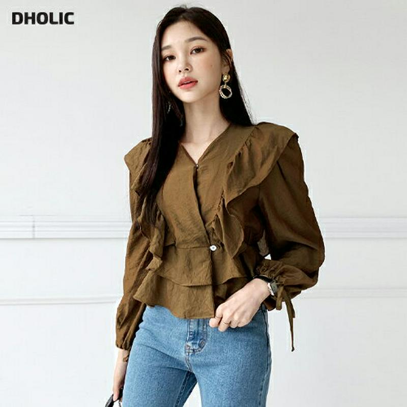 【全商品10%OFF】フリルドロストスリーブブラウス・全4色・t56736 レディース【bl】【韓国 ファッション トップス ブ