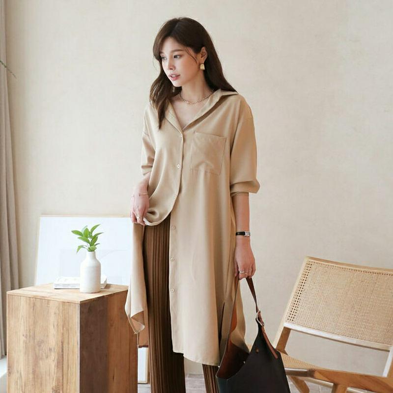 【全商品10%OFF】ワンポケットロングシャツ・全4色・b63741 レディース【bl】【韓国 ファッション トップス シャツ 