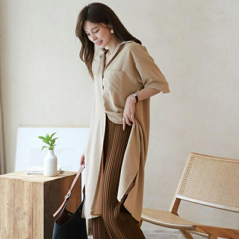 【全商品10%OFF】ワンポケットロングシャツ・全4色・b63741 レディース【bl】【韓国 ファッション トップス シャツ 
