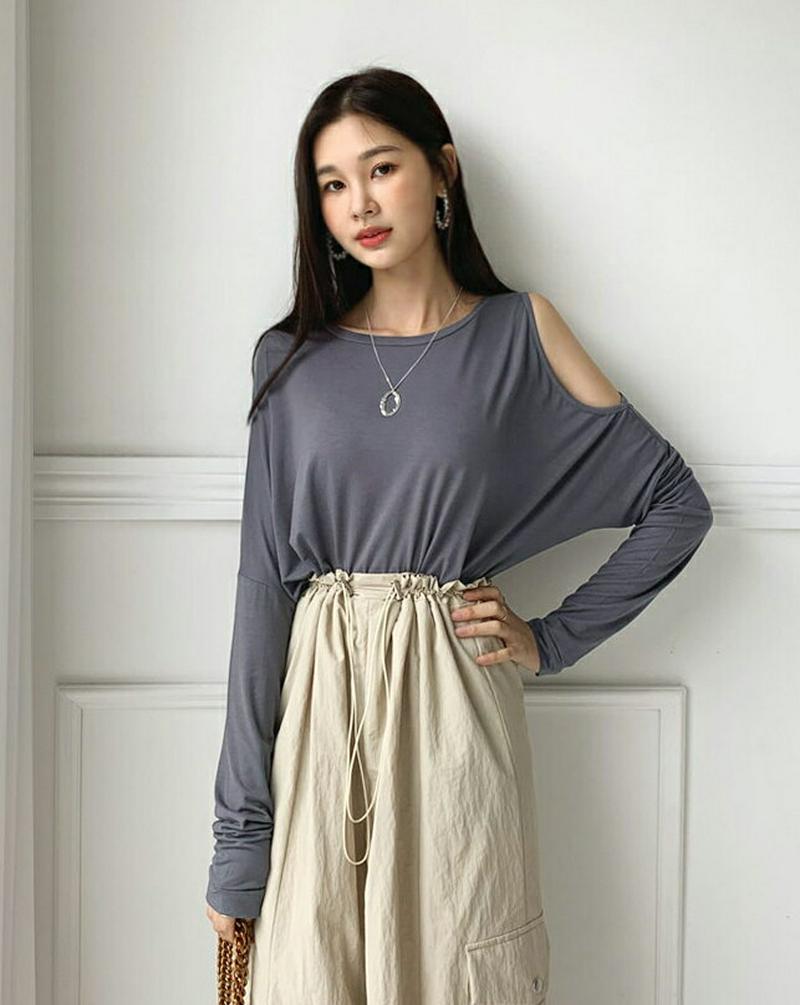 【全商品10%OFF】オープンロングスリーブTシャツ・全4色・b56728 レディース【tops】【韓国 ファッション トップス