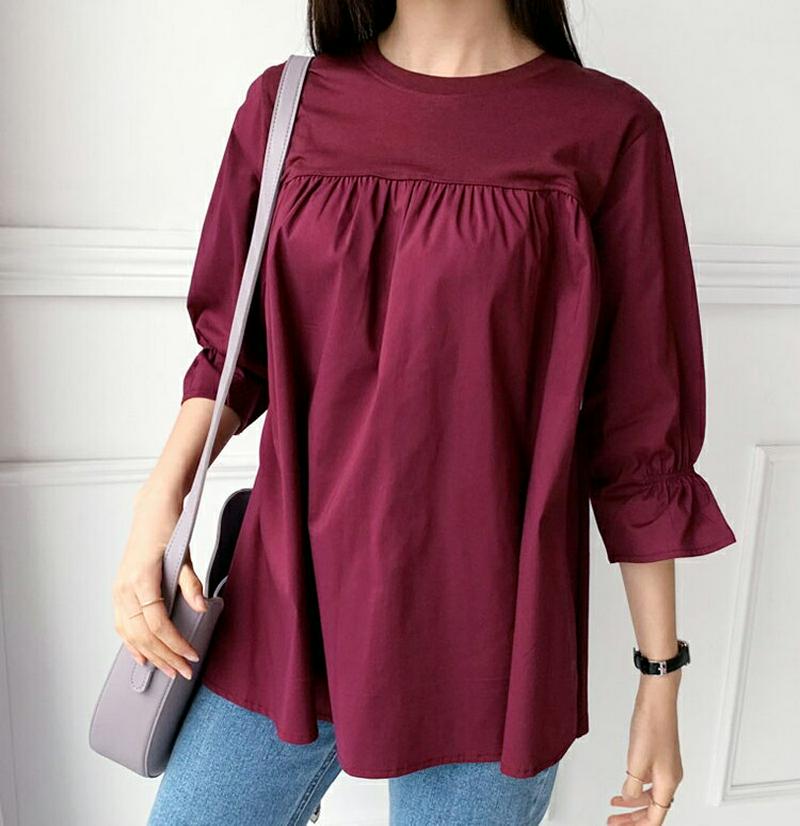 【全商品10%OFF】コントラストギャザーTシャツ・全3色・b56724 レディース【tops】【韓国 ファッション トップス 
