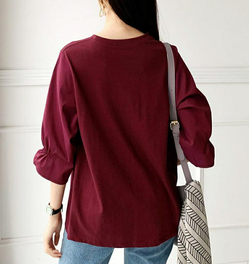 【全商品10%OFF】コントラストギャザーTシャツ・全3色・b56724 レディース【tops】【韓国 ファッション トップス 