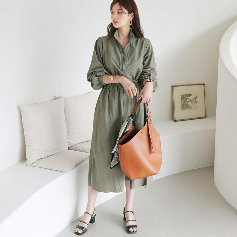 【全商品10%OFF】ハイネックフリルリボンワンピース・全2色・t63746 レディース【ops】【韓国 ファッション ワンピー