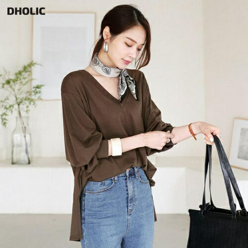 【全商品10%OFF】VネックルーズTシャツ・全5色・t63737 レディース【tops】【韓国 ファッション トップス Tシャ
