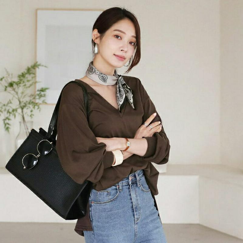 【全商品10%OFF】VネックルーズTシャツ・全5色・t63737 レディース【tops】【韓国 ファッション トップス Tシャ