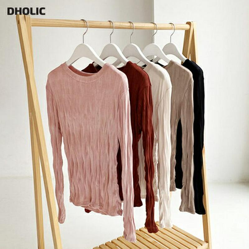 【全商品10%OFF】ラウンドリンクルTシャツ・全5色・t56726 レディース【tops】【韓国 ファッション トップス Tシ