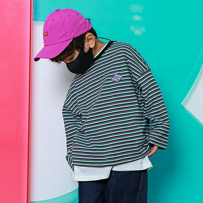 ミニパッチボーダーTシャツ・u05019 キッズ【3~8才】【tops】【トップス Tシャツ 長袖 ロングスリーブ ミニ パッチ