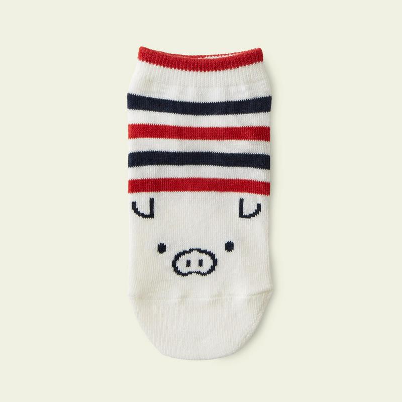 【クーポンで3足1,100円】【Mighty Soxer】 キッズ ブタさんボーダースニーカー用ソックス 16.0〜18.0cm / 靴下屋 3pairs 靴下 タビオ マイティソクサー くつ下 キッズ 日本製
