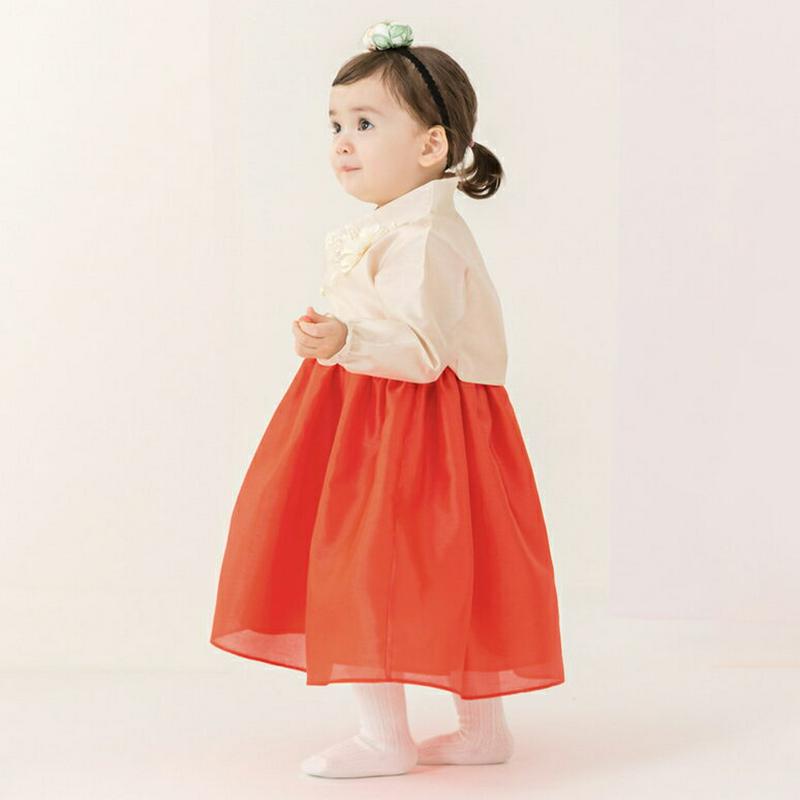 【送料無料】ブローチ付ノットタッセル韓服SET(チェリーレッド)・p005121 キッズ【0~2才】【set】【セットアップ セット setup 長袖 ロングワンピース ブローチ タッセル 韓服 チマチョゴリ 女の子 ベビー 韓国 韓国子供服 こども 子供服 】【KIDS】