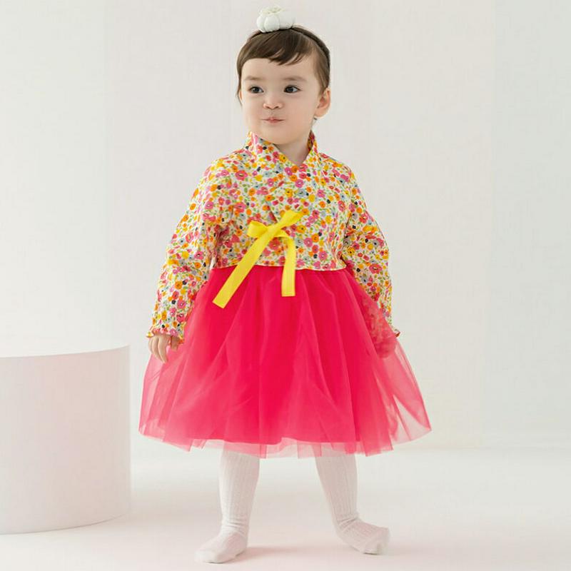 花柄トップ&ピンクワンピース韓服SET・p005115 キッズ【0~2才】【set】【セットアップ セット setup 長袖 ロングワンピース 花柄 韓服 チマチョゴリ ガーリー 女の子 ベビー プレゼント 韓国 韓国子供服 子供 こども 子供服 こども服】【KIDS】