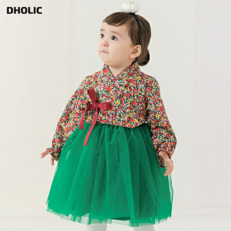 花柄トップ&グリーンワンピース韓服SET・p005114 キッズ【0~2才】【set】【セットアップ セット setup 長袖 ロングワンピース 花柄 韓服 チマチョゴリ ガーリー 女の子 ベビー プレゼント 韓国 韓国子供服 子供 こども 子供服 こども服】【KIDS】