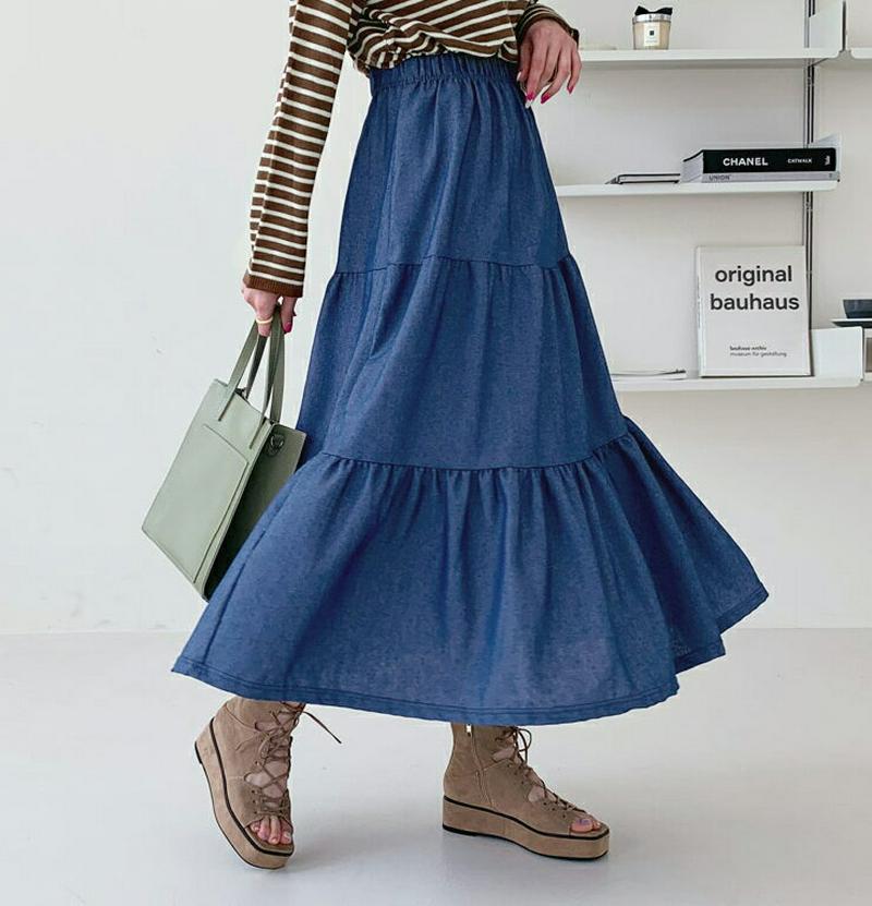 【新作10%OFF】デニムティアードスカート・全2色・b60704 レディース【sk】【韓国 ファッション ボトムス スカート 