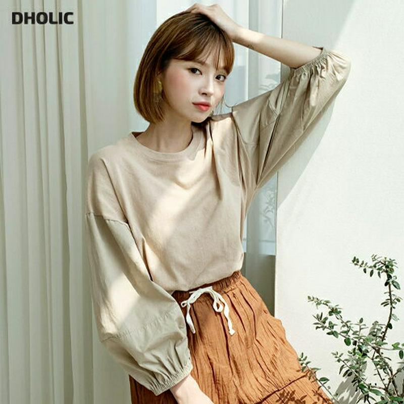 【新作10%OFF】ラウンドパフTシャツ・全3色・b60679 レディース【tops】【韓国 ファッション トップス Tシャツ 