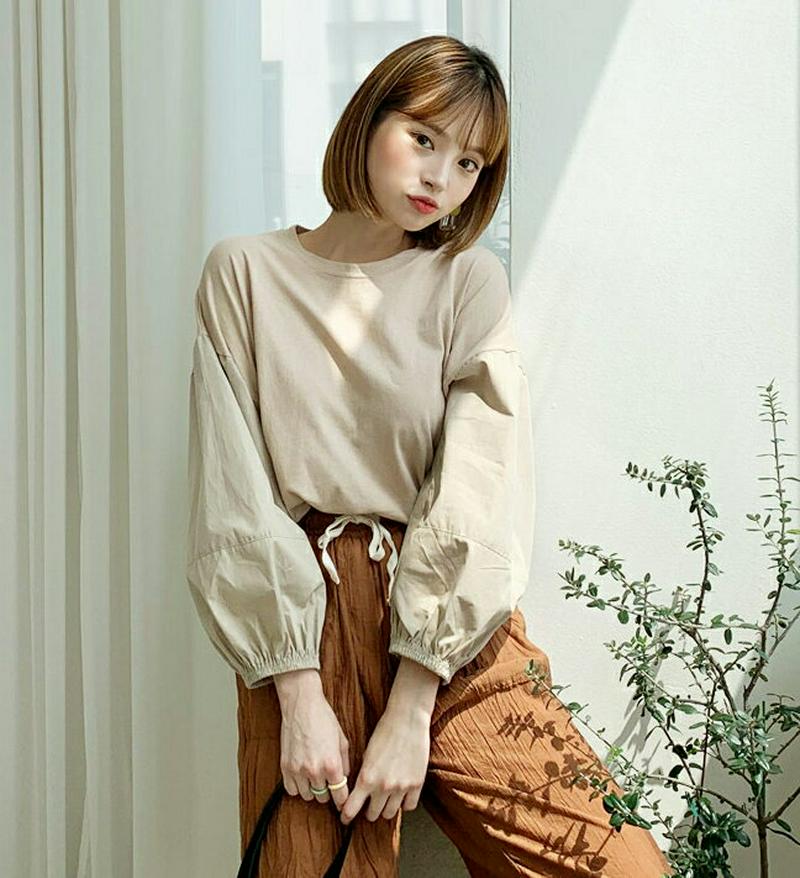 【新作10%OFF】ラウンドパフTシャツ・全3色・b60679 レディース【tops】【韓国 ファッション トップス Tシャツ 