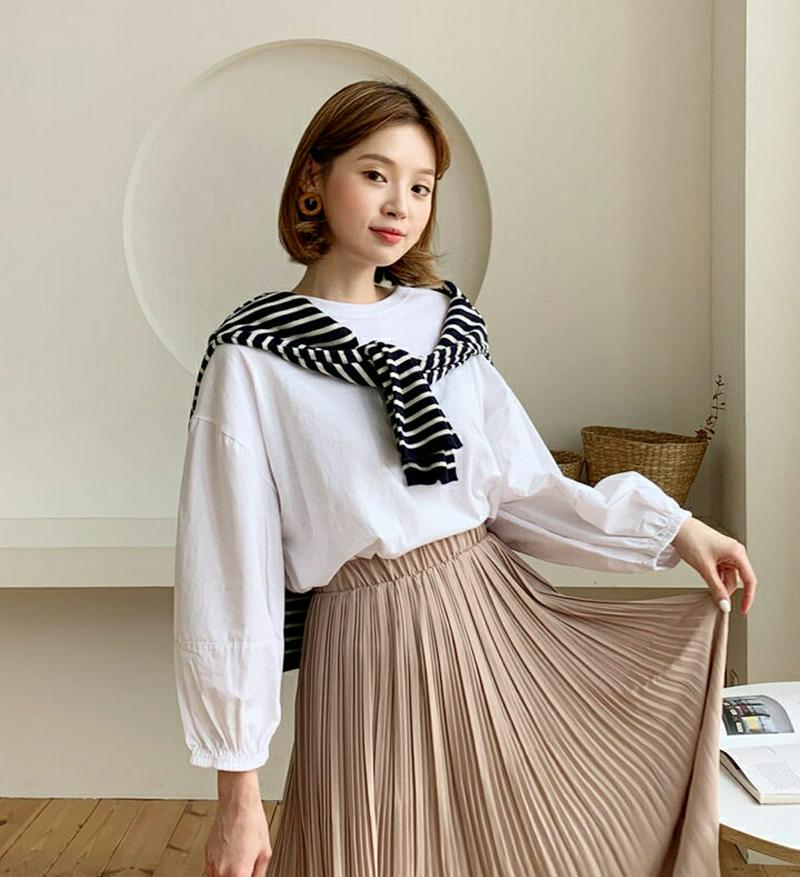 【新作10%OFF】ラウンドパフTシャツ・全3色・b60679 レディース【tops】【韓国 ファッション トップス Tシャツ 