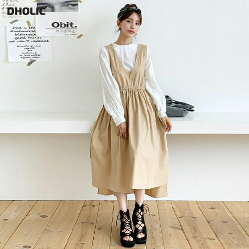 【新作10%OFF】ラウンドブラウス&ドロストワンピースSET・全2色・b60656 レディース【ops】【韓国 ファッション 