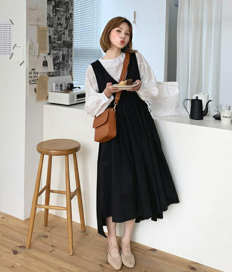 【新作10%OFF】ラウンドブラウス&ドロストワンピースSET・全2色・b60656 レディース【ops】【韓国 ファッション 