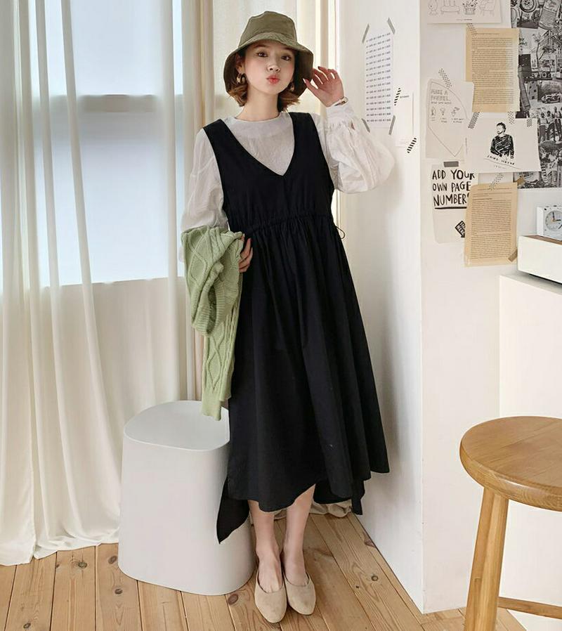 【新作10%OFF】ラウンドブラウス&ドロストワンピースSET・全2色・b60656 レディース【ops】【韓国 ファッション 