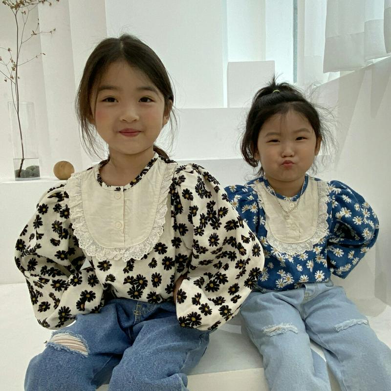 【新作10%OFF】レースネック花柄ブラウス・u05321 キッズ【3~8才】【bl】【トップス ブラウス レース レースネック