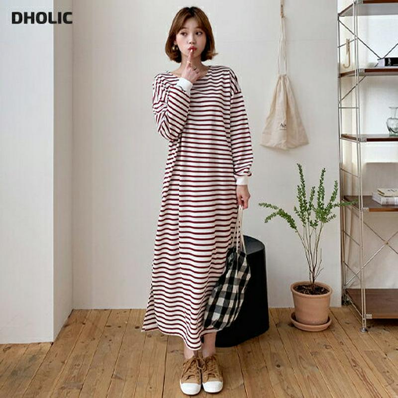 【新作10%OFF】ラウンドボーダーワンピース・全3色・t60720 レディース【ops】【韓国 ファッション ワンピース ロン