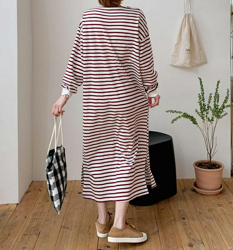 【新作10%OFF】ラウンドボーダーワンピース・全3色・t60720 レディース【ops】【韓国 ファッション ワンピース ロン