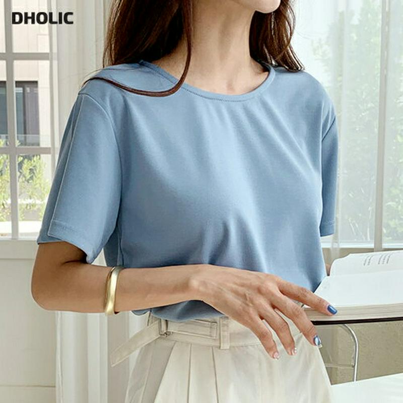 バックリボンTシャツ・全3色・e60678 レディース【tops】 韓国ファッション トップス Tシャツ 半袖 ショートスリーブ ラウンドネック シンプル カジュアル 単色 無地 リボン バックリボン 水色 春 夏