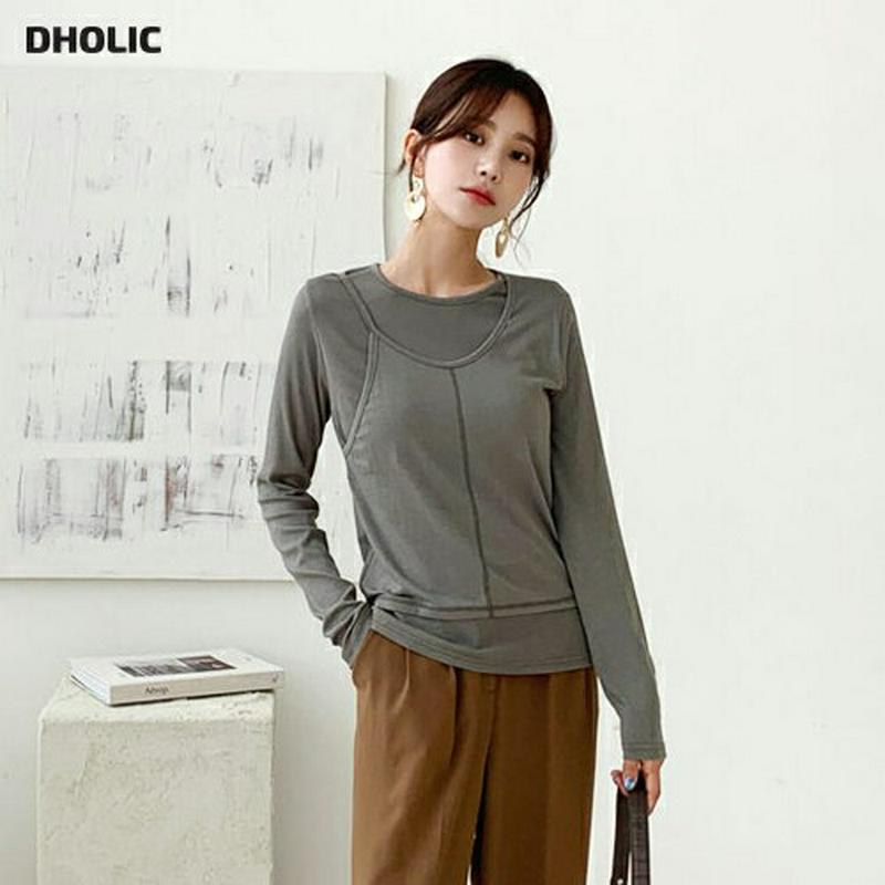 【新作10%OFF】スリムレイヤードTシャツ・全3色・b60680 レディース【tops】【韓国 ファッション トップス Tシャ