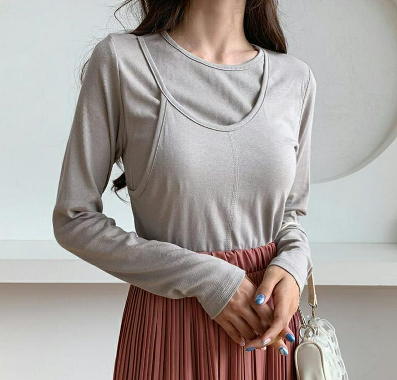 【新作10%OFF】スリムレイヤードTシャツ・全3色・b60680 レディース【tops】【韓国 ファッション トップス Tシャ