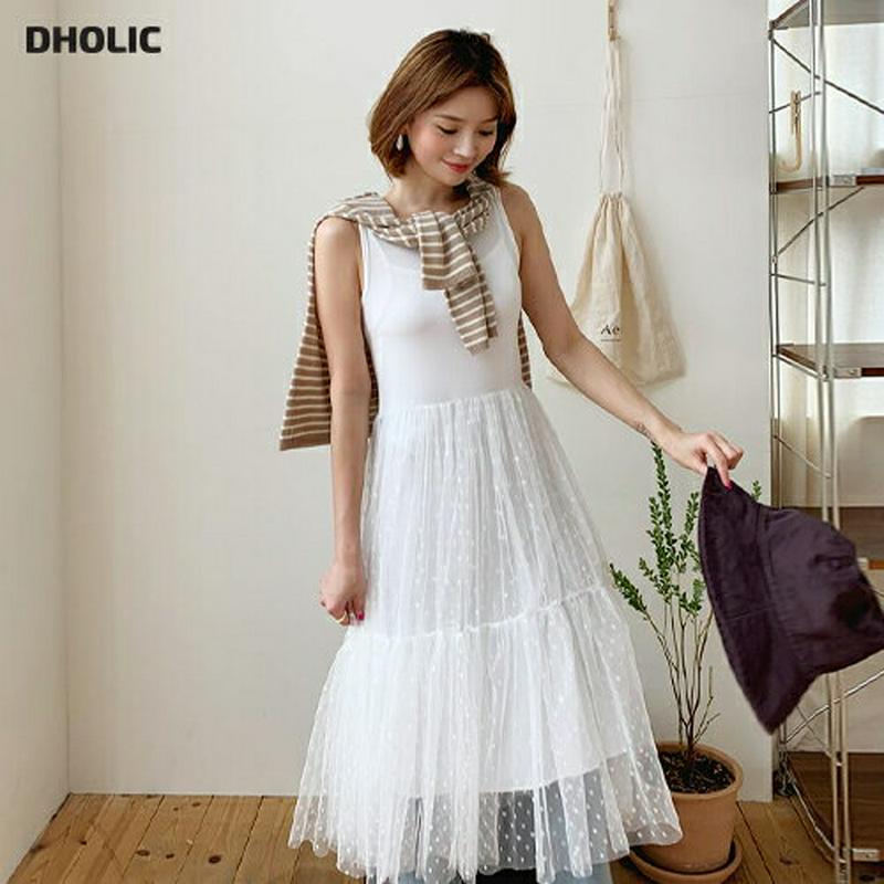 【新作10%OFF】ドットレースノースリワンピース・全2色・t60719 レディース【ops】【韓国 ファッション ワンピース 