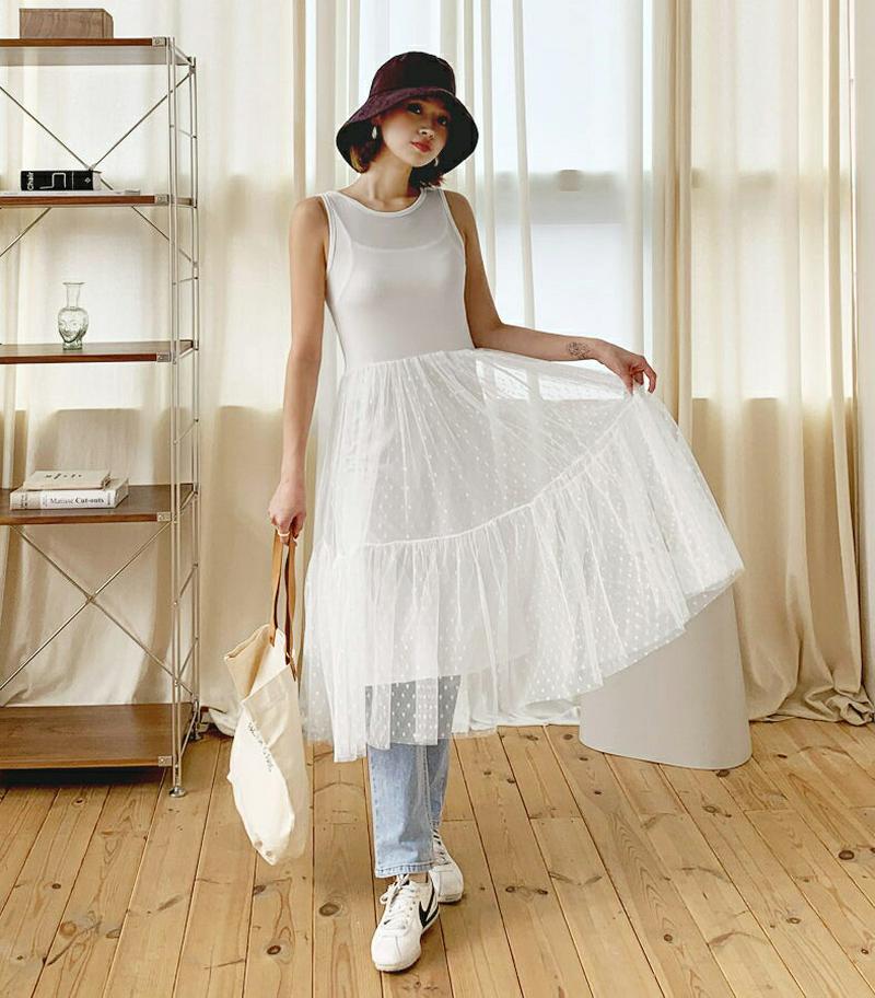 【新作10%OFF】ドットレースノースリワンピース・全2色・t60719 レディース【ops】【韓国 ファッション ワンピース 