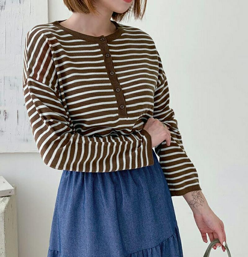 【新作10%OFF】ヘンリーネックボーダーニット・全5色・b60691 レディース【tops】【韓国 ファッション トップス ニ
