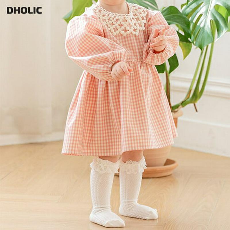 レース付け襟SETチェック柄ワンピース・p001190 キッズ【0~2才】【ops】【ワンピース ロングワンピース 長袖 レース 付け襟 つけ襟 チェック柄 ガーリー かわいい 女の子 韓国 韓国子供服 子供 こども 子供服 こども服】【KIDS】