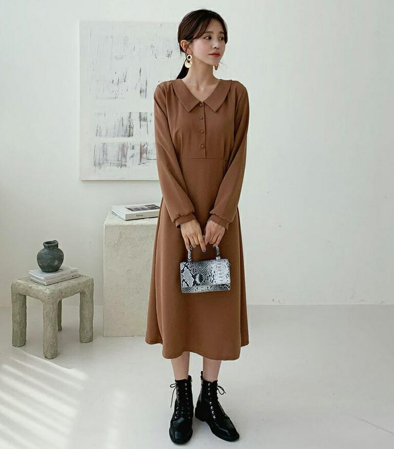 【新作10%OFF】ボタンカラーワンピース・全4色・t60696 レディース【ops】【韓国 ファッション ワンピース ロングワ