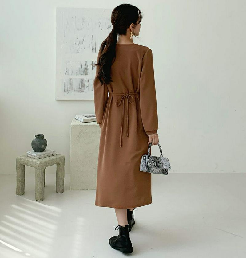 【新作10%OFF】ボタンカラーワンピース・全4色・t60696 レディース【ops】【韓国 ファッション ワンピース ロングワ
