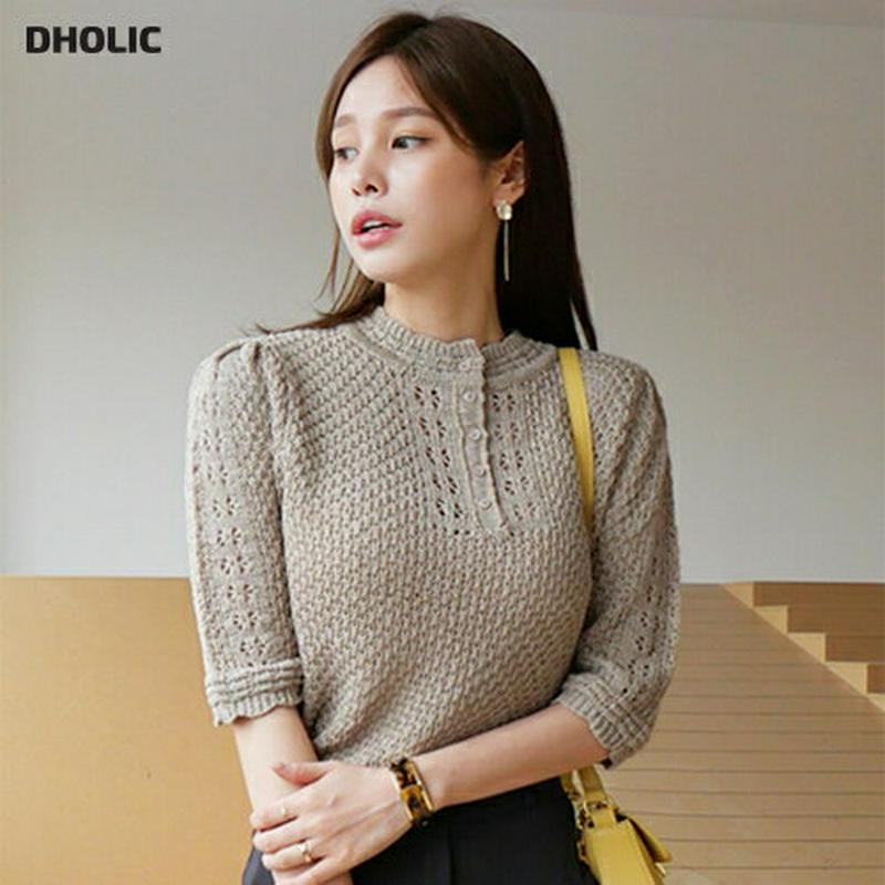 【新作10%OFF】ハーフボタンニット・全3色・t63753 レディース【tops】【トップス ニット ニットトップス 半袖 ハ
