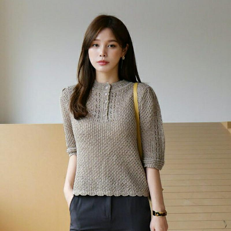 【新作10%OFF】ハーフボタンニット・全3色・t63753 レディース【tops】【トップス ニット ニットトップス 半袖 ハ